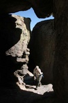 hiker in chiricahua rock formations