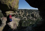 Mary Kay on Chiricahua rock formations