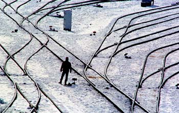 Snowy rail yard